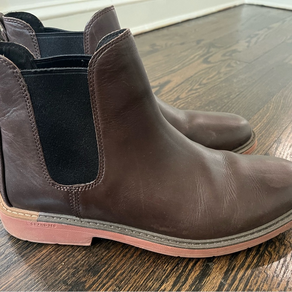 Cole Haan Brown Leather Boots with Pinkish Rubber Sole
